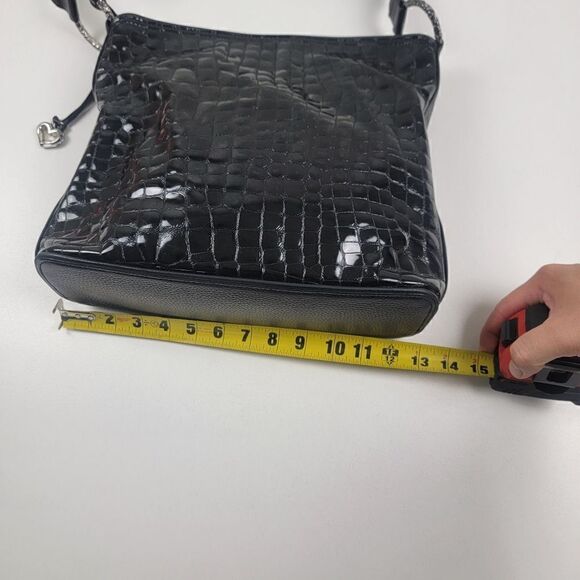 Brighton Patent Leather Shoulder Bag Purse Tote Zip - Picture 13 of 14